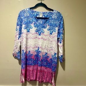 Chico's  Top Womens Sz 1  White blue pink Boho